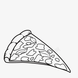 手绘黑色线描一片披萨素材
