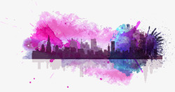 紫色水彩泼墨城市素材