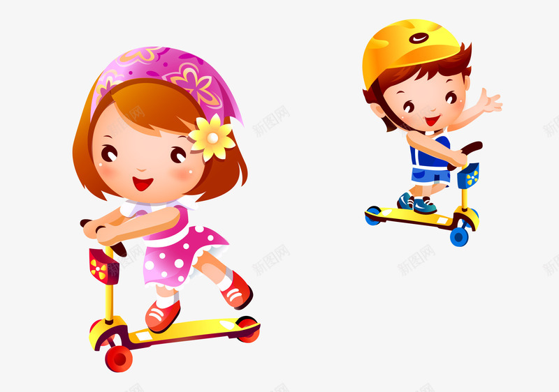 卡通彩色玩滑板车小孩插画png免抠素材_88icon https://88icon.com 卡通的小孩 小孩的插画 彩色的小孩 玩滑板的小孩 玩滑板车 矢量的小孩