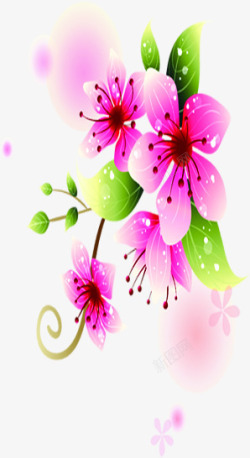 绿叶粉色花朵圆环素材