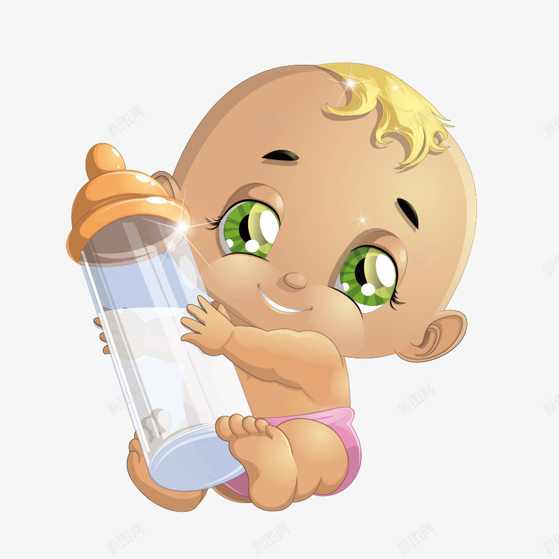 抱奶瓶的大眼睛婴儿png免抠素材_88icon https://88icon.com 健康 可爱 幼儿