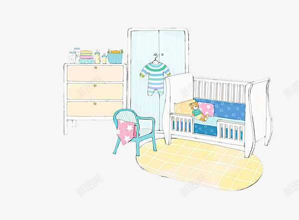 儿童房家具套装png免抠素材_88icon https://88icon.com 婴儿床 宣传 家具套装 家具家居 广告 装饰