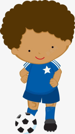 卡通踢足球的黑人非洲小男孩素材