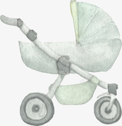 婴儿卡通手绘水彩推车素材