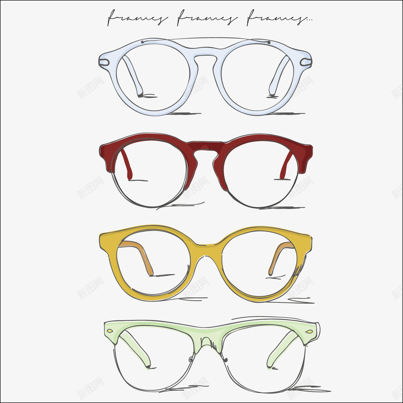 时尚手绘眼镜框png免抠素材_88icon https://88icon.com 手绘 潮流 眼镜框