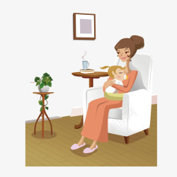 坐在沙发上喂婴儿吃奶的妈妈矢量图素材