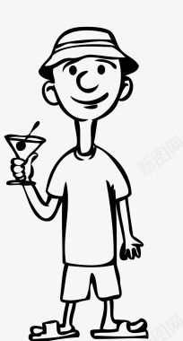 饮料酒水卡通小男孩休闲喝饮料矢量图图标图标