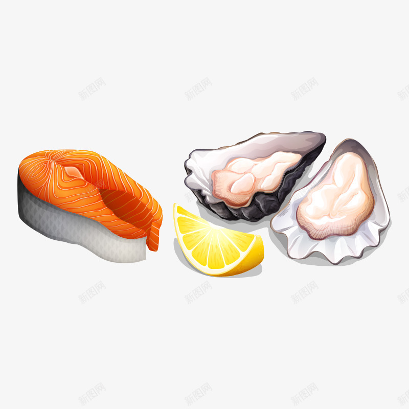 海鲜水产png免抠素材_88icon https://88icon.com 柠檬 水产 海鲜 美食 蚌壳 食物 鱼肉