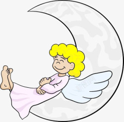 天使宝宝在月亮上睡觉素材