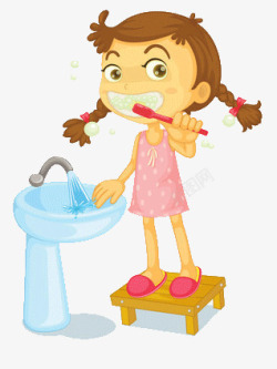 刷牙的女孩子素材
