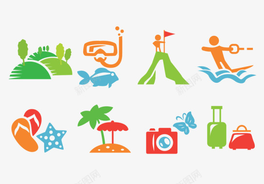 夏日清爽展板小清新夏日沙滩旅游图标图标
