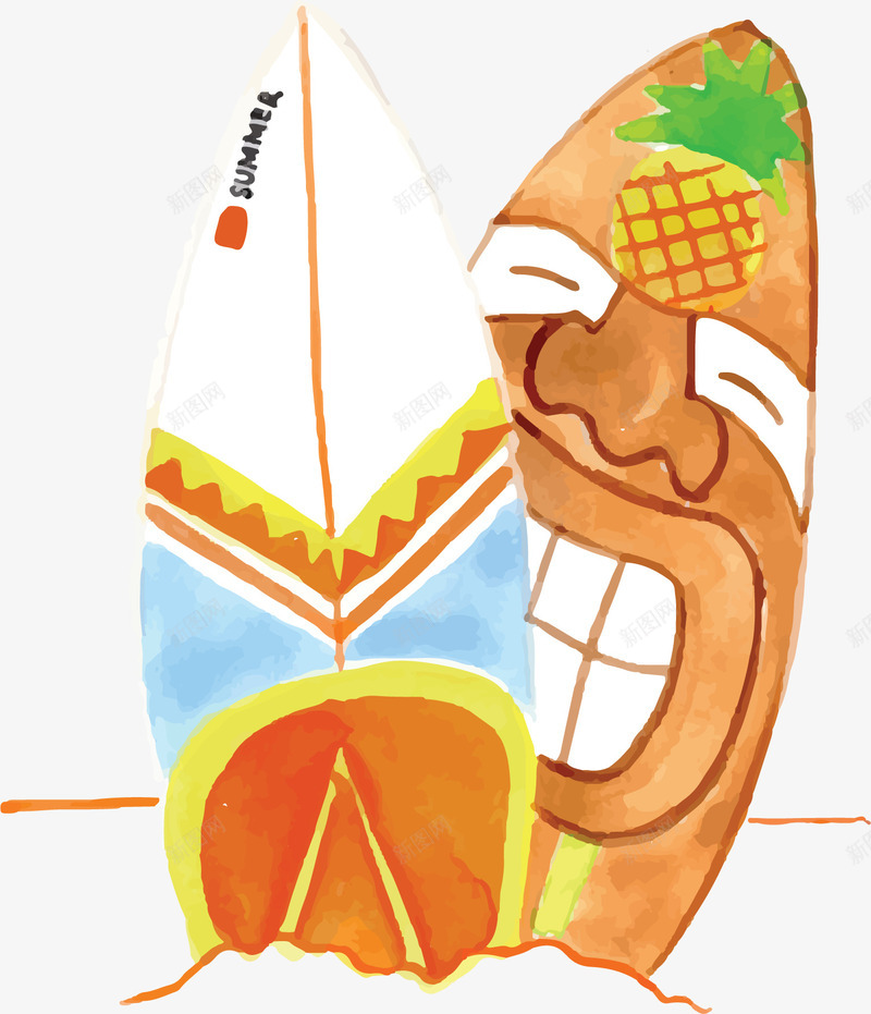 夏日海岛度假冲浪矢量图ai免抠素材_88icon https://88icon.com 冲浪 冲浪板 夏天 夏天冲浪 水彩冲浪板 海岛小船 矢量png 矢量图