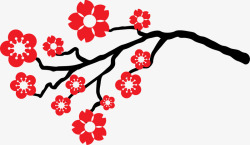 红色中国风花朵花枝素材