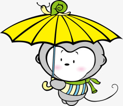 卡通猴宝宝猴子玩耍撑雨伞素材