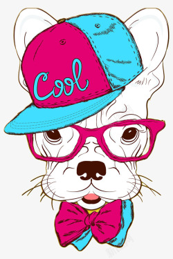 卡通眼镜框手绘时尚的小狗图高清图片