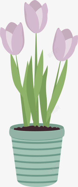 紫色卡通春季花丛素材