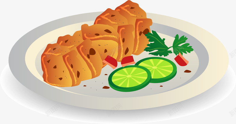 精美盘装食物矢量图ai免抠素材_88icon https://88icon.com 柠檬 盘装食物 矢量食物 精美食物 肉 矢量图