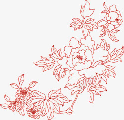 手绘线条镂空花朵花枝素材