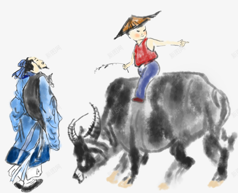 手绘放牛的孩子插画psd免抠素材_88icon https://88icon.com 手绘 放牛的孩子 清明节 牧童 装饰图案 问路