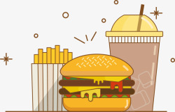 卡通手绘汉堡与薯条矢量图素材