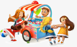 四个女孩游乐园冰淇淋售卖车矢量图高清图片