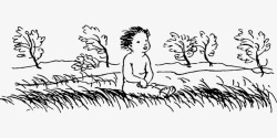 坐在草地上的婴孩手绘素材