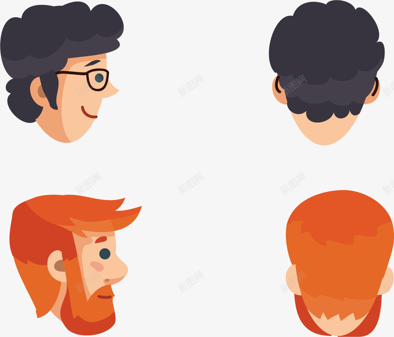 侧面背面男头像矢量图ai免抠素材_88icon https://88icon.com 卡通 可爱 头像 开心 微笑 手绘 设计 矢量图