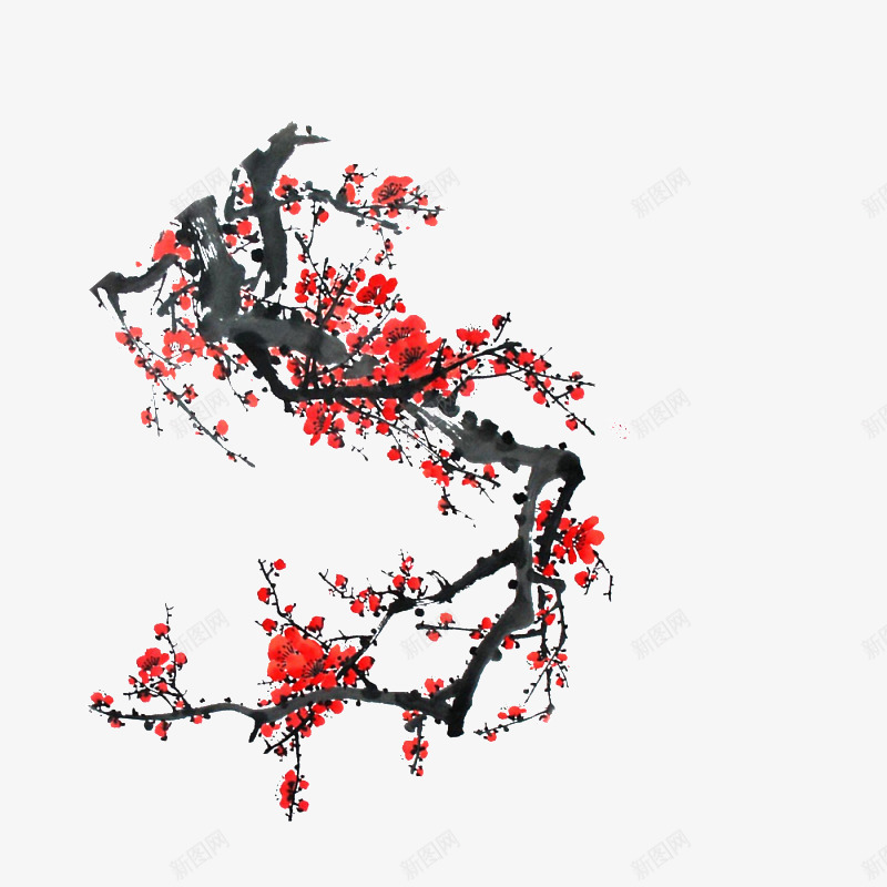 红色花朵黑色花枝水墨png免抠素材_88icon https://88icon.com 水墨 红色 花朵 花枝 黑色