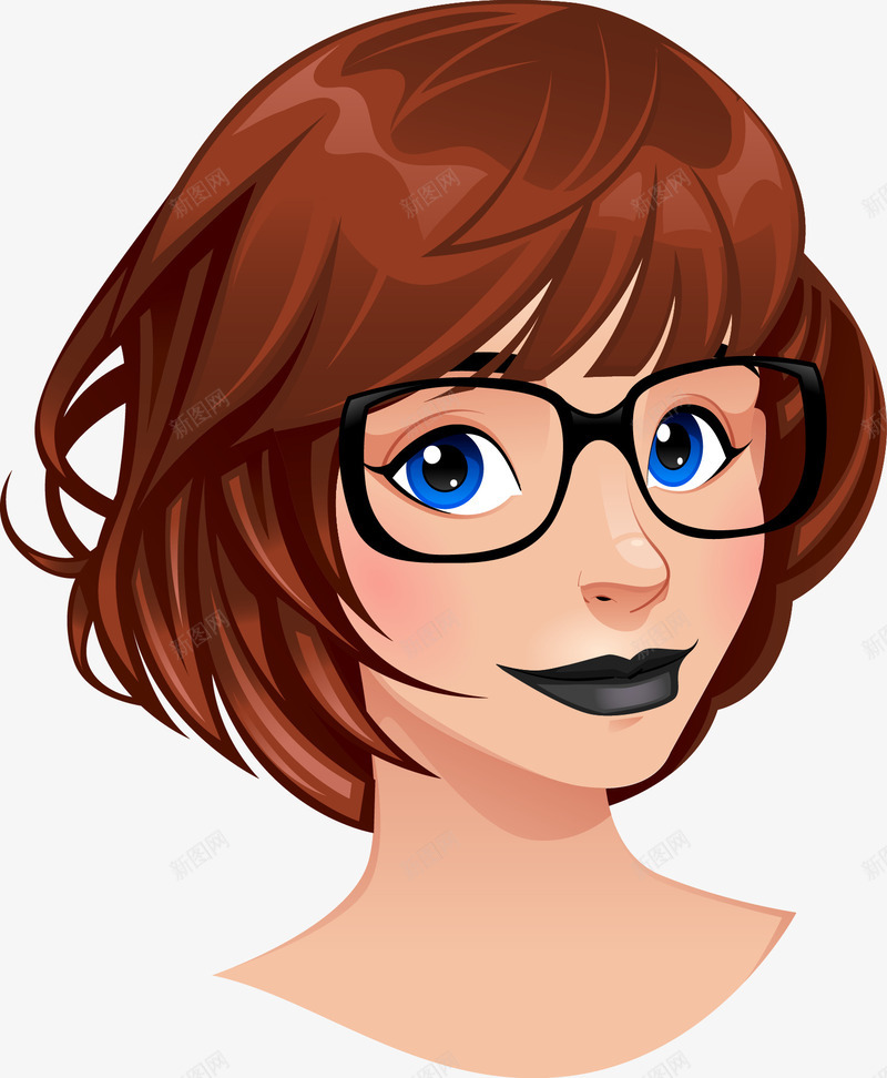 戴眼镜的美女头像png免抠素材_88icon https://88icon.com png 眼镜 矢量素材 短发 美女 联系人头像