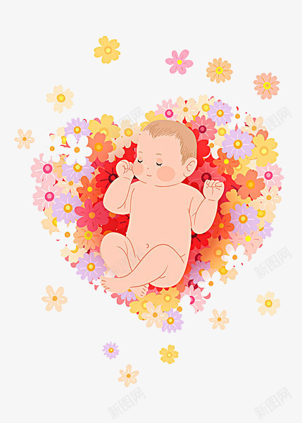 一个可爱的小宝宝png免抠素材_88icon https://88icon.com 卡通手绘 可爱 宝宝 生命的诞生 闭着的眼睛 鲜花