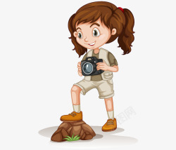 棕色相机手绘拍照的小女孩图高清图片