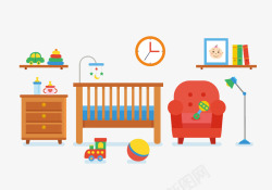 一个褐色婴儿床与儿童玩具素材