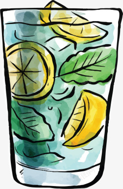 莫吉托果汁手绘水彩柠檬莫吉托矢量图高清图片