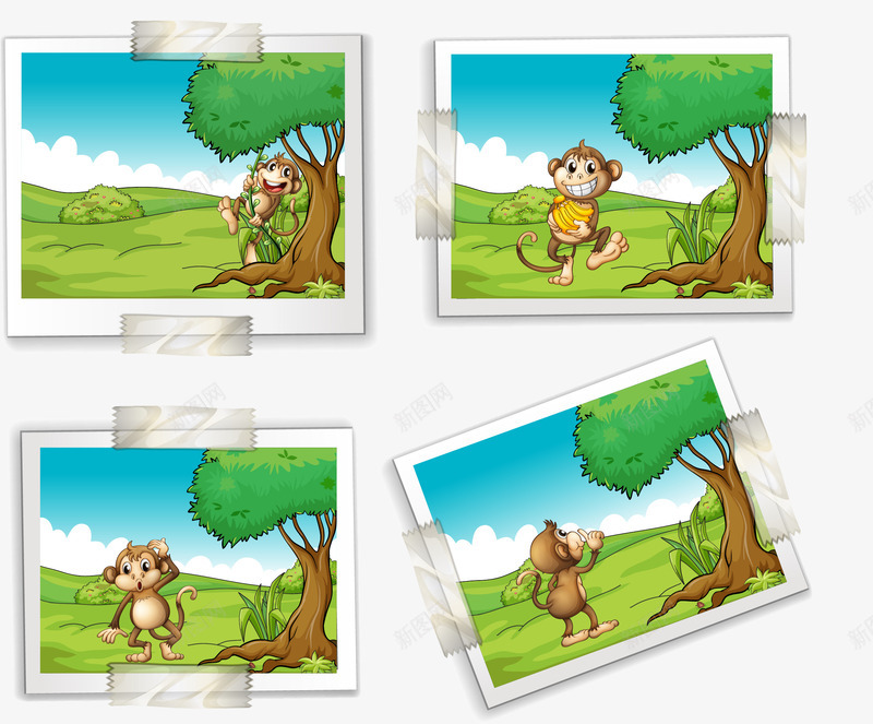 卡通猴子照片墙矢量图eps免抠素材_88icon https://88icon.com 卡通猴子 可爱猴子 照片墙 矢量素材 纪念照片 矢量图