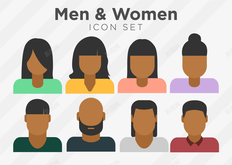 发型矢量图ai免抠素材_88icon https://88icon.com 发型 头像 女人 男人 矢量图