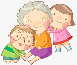 帮奶奶捶背按摩温馨家庭系列卡通素材