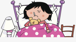 宝宝躺着卡通宝宝生病不舒服发烧高清图片