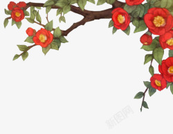 红色花枝手绘海报背景素材