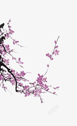 紫色清新花枝装饰图案素材