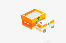 黄色救护车卡通医院建筑图案高清图片