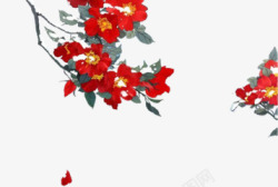 红色花朵花枝彩绘素材