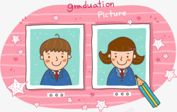 卡通男孩与女孩毕业照片矢量图素材