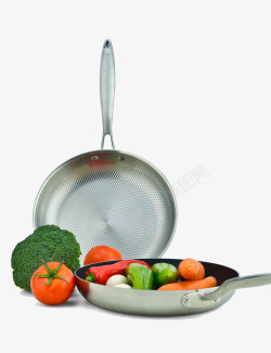 不锈钢煎锅不锈钢锅与花菜高清图片