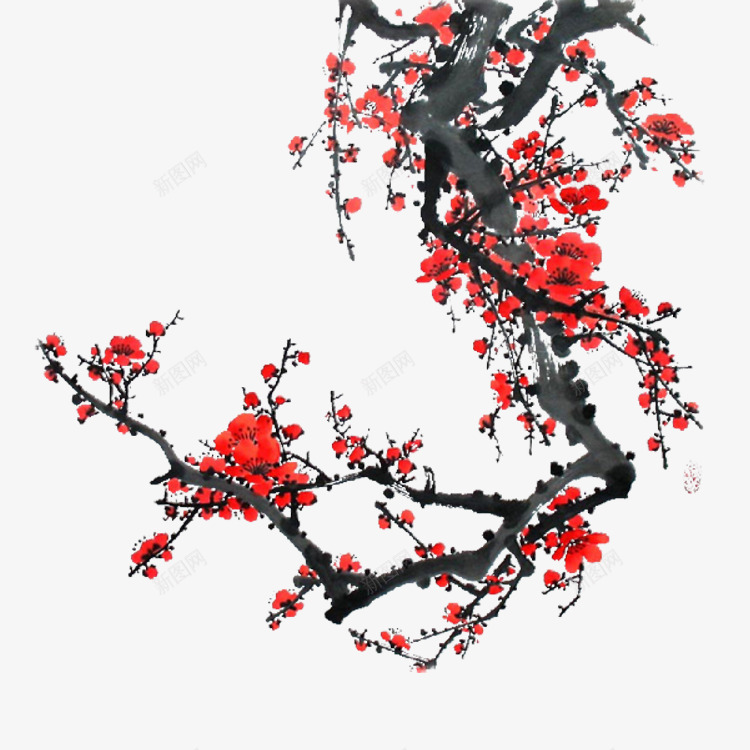 梅花枝png免抠素材_88icon https://88icon.com 画 红色 花枝