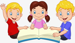 三个愉快读书的孩子素材