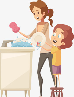 母亲教孩子洗碗矢量图素材