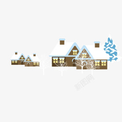 褐色屋顶雪地里的房屋高清图片