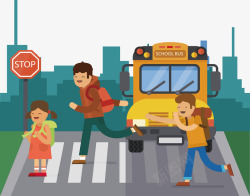 路上的校车上学路上的孩子们高清图片
