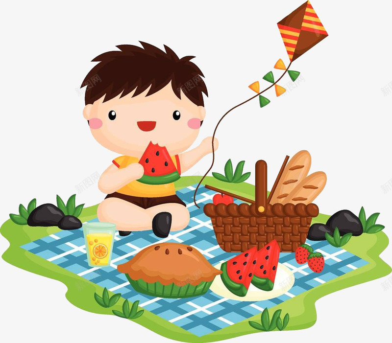 孩子野餐和美食png免抠素材_88icon https://88icon.com 卡通 孩子 美食 野餐