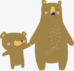 手绘熊妈妈牵着熊孩子矢量图素材